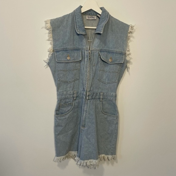 Vintage Denim Distressed Romper - Picture 1 of 13